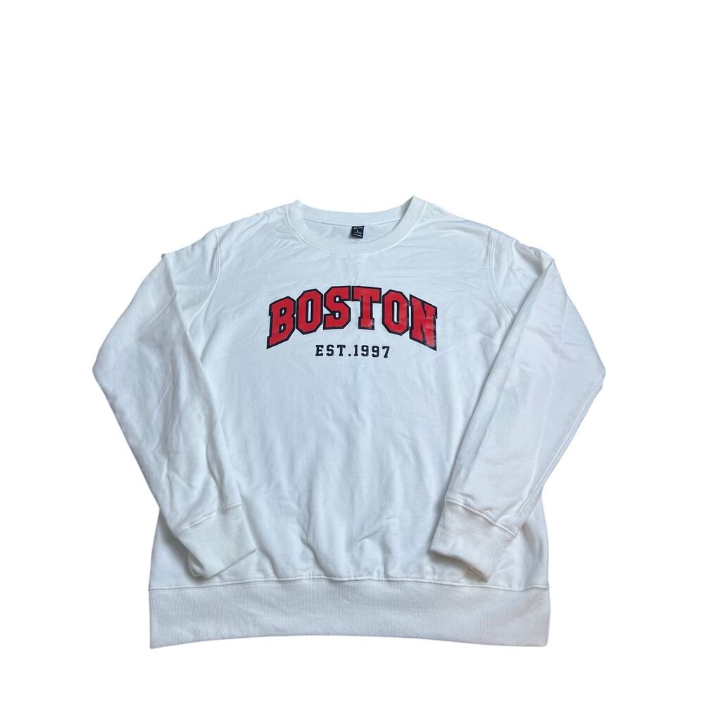 Romwe Boston White Crew Neck Sweatshirt Men's L